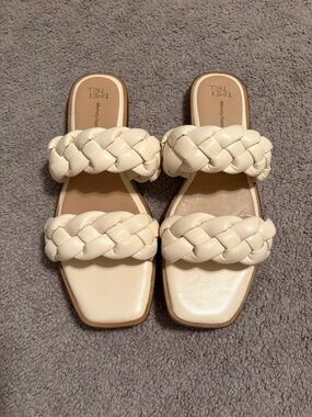 Time and Tru Braided Double-Strap Cream Slide Sandals